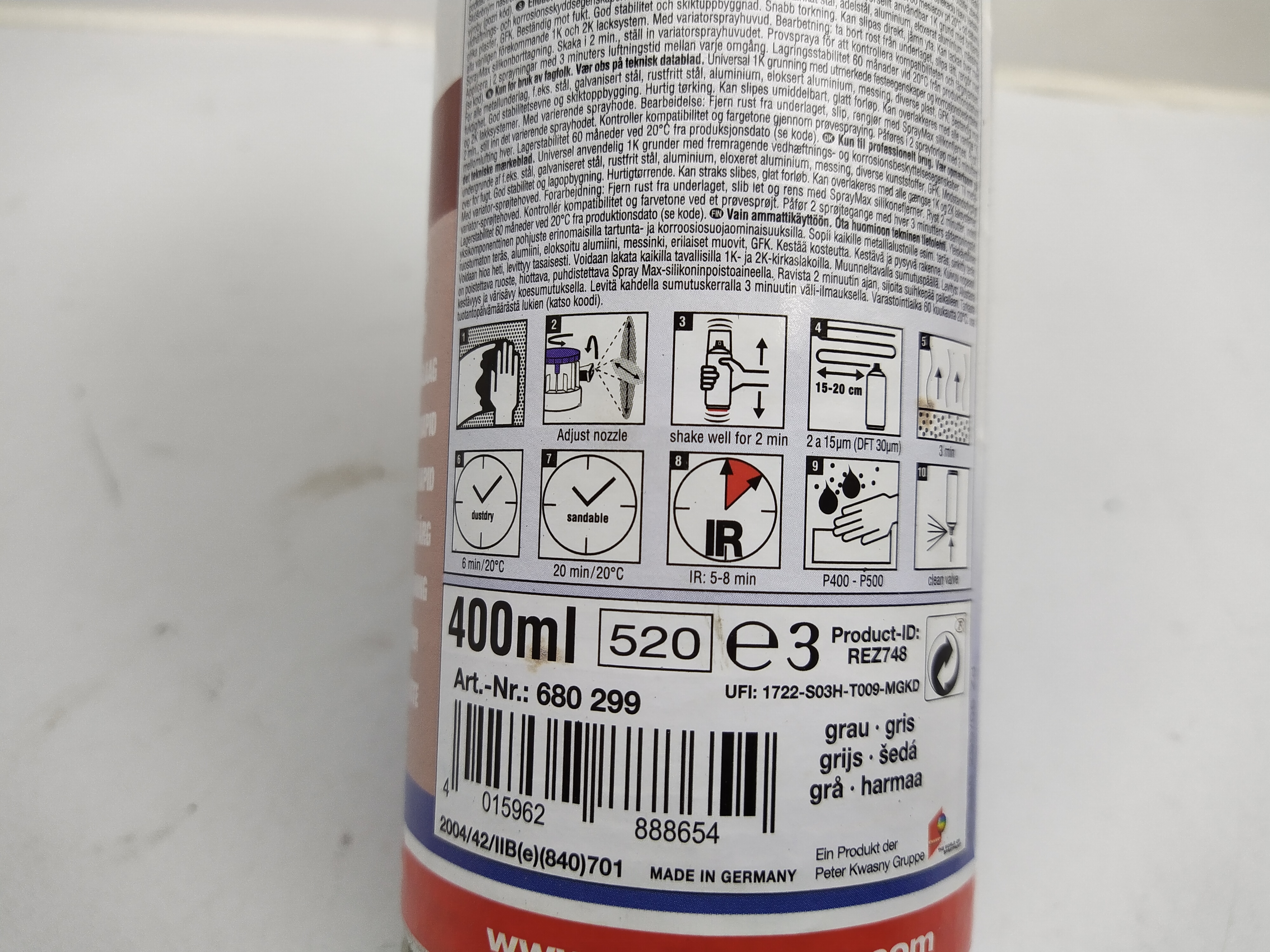 SPRAY MAX 1K RAPID EPOXY GRUNDIERUNG grau 400ml Spray