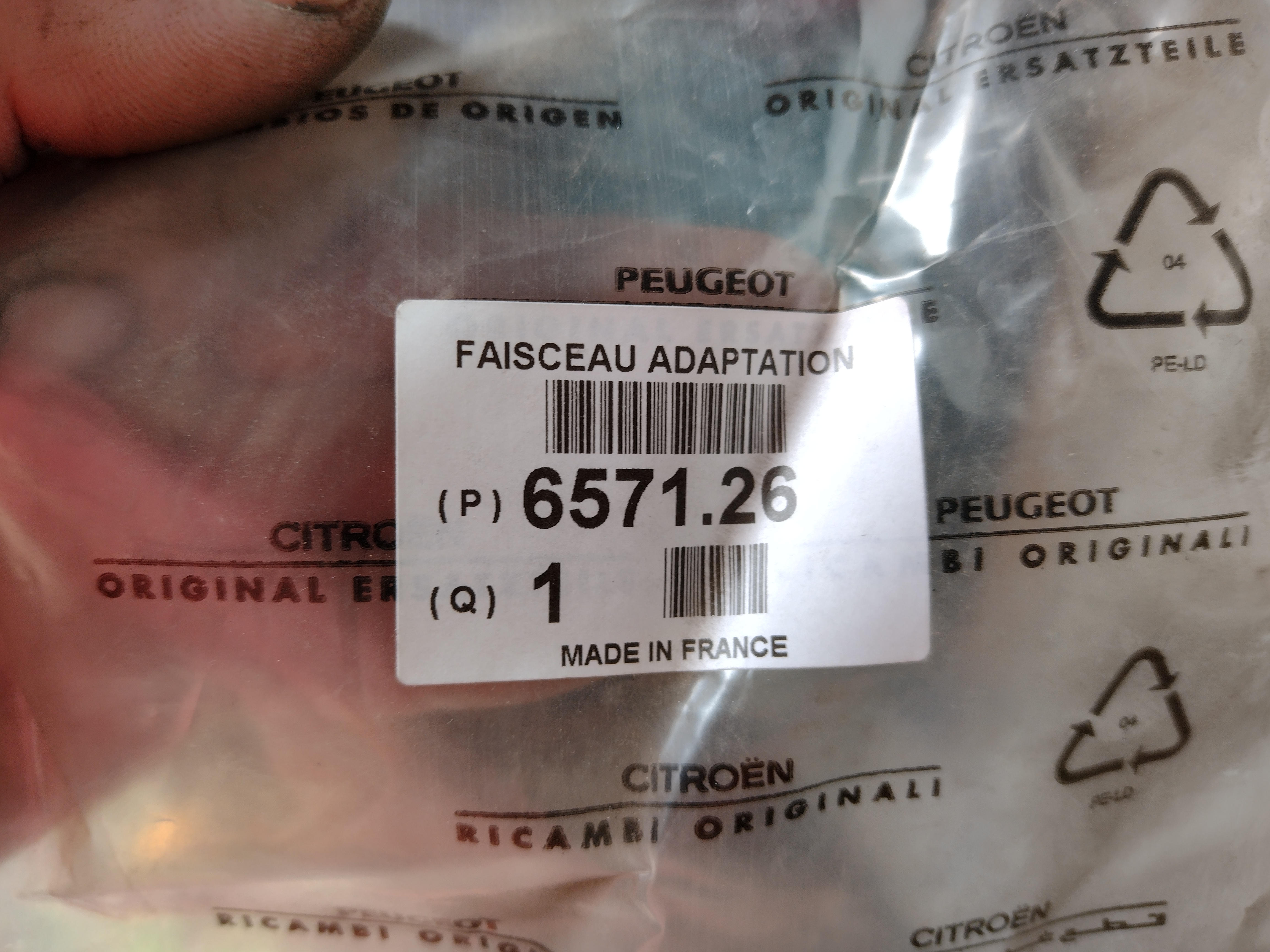 Peugeot / Citroen ADAPTERKABEL 657126 NOS NEW OEM