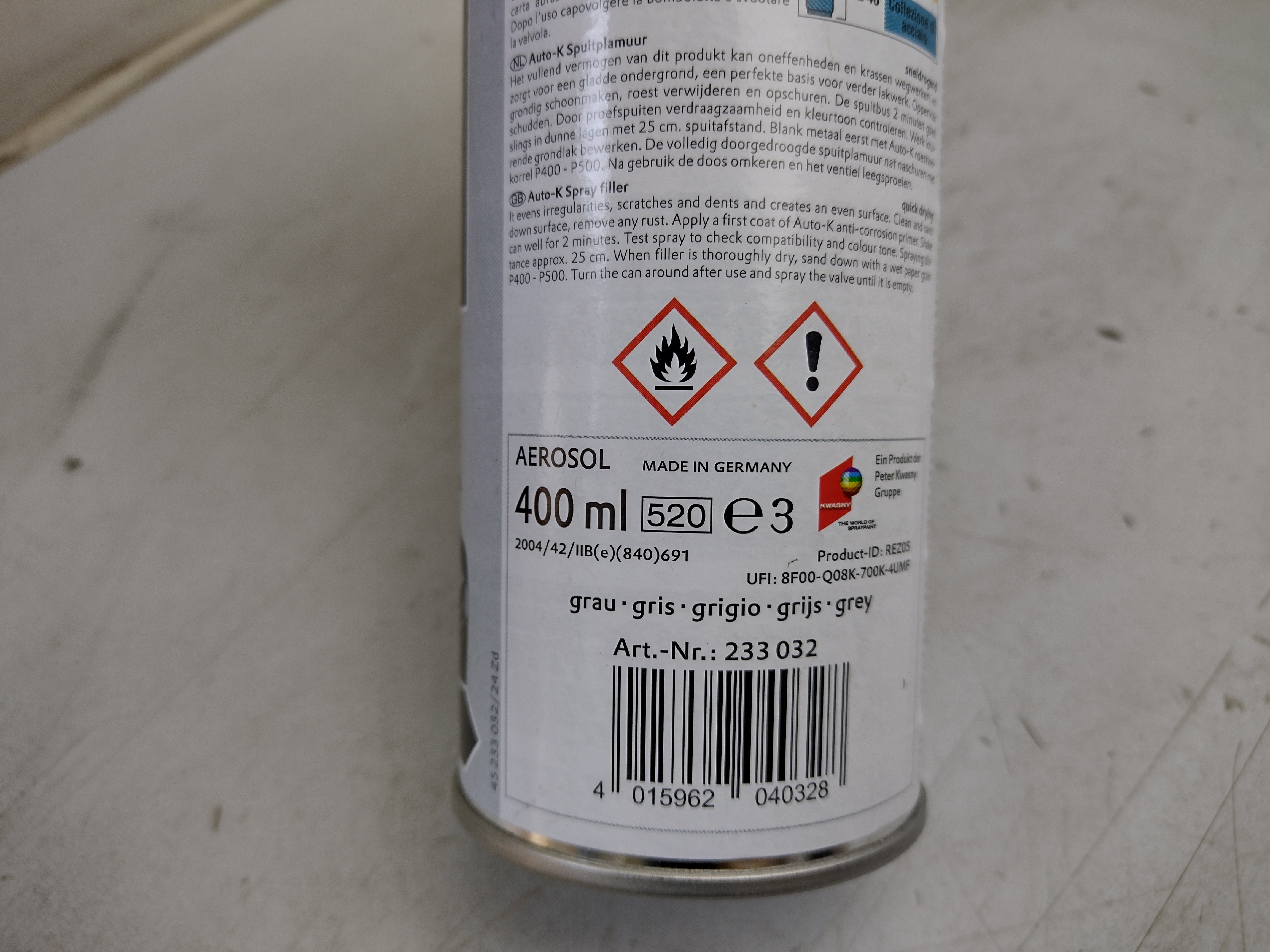 Spritzspachtel Spraydose grau Spachtelmasse 400ml