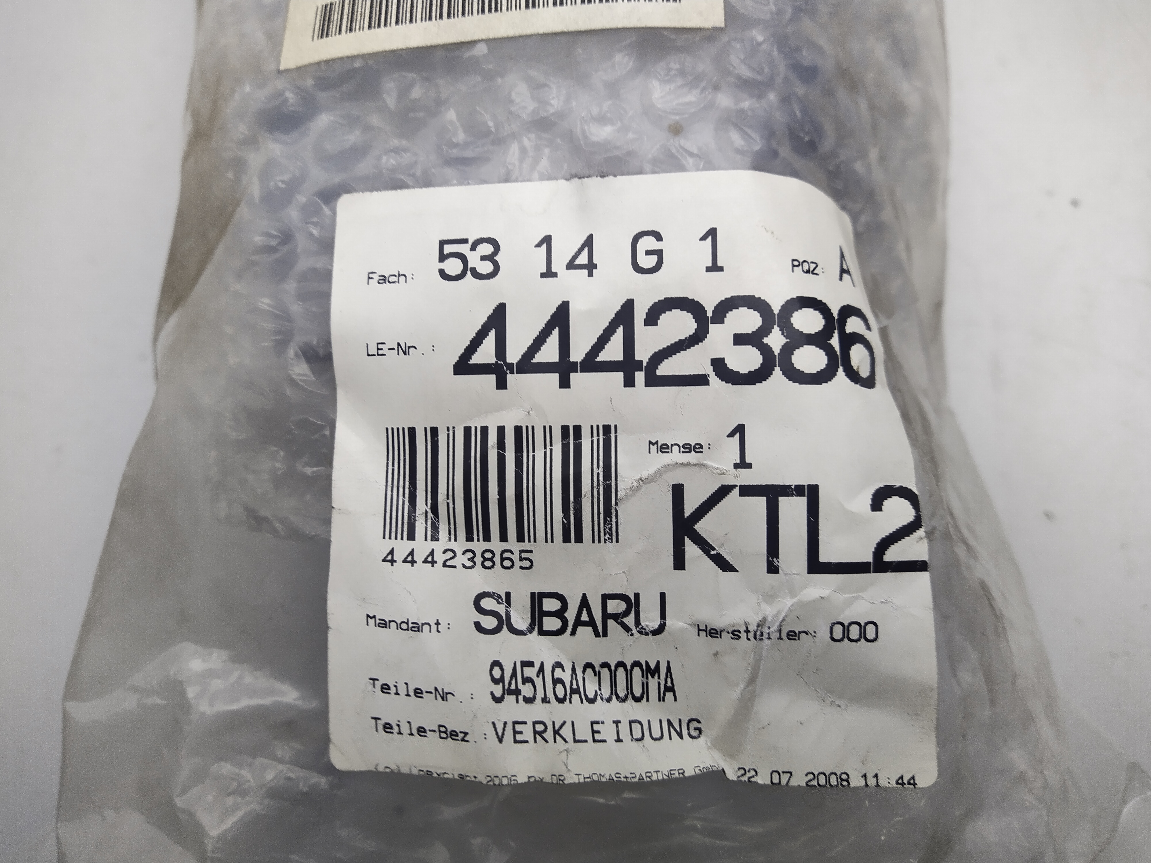 NOS Jack Cover. (Grey, Dark, Dark) 94516AC000MA Subaru Legacy 2 BD BG Kofferraum Verkleidung