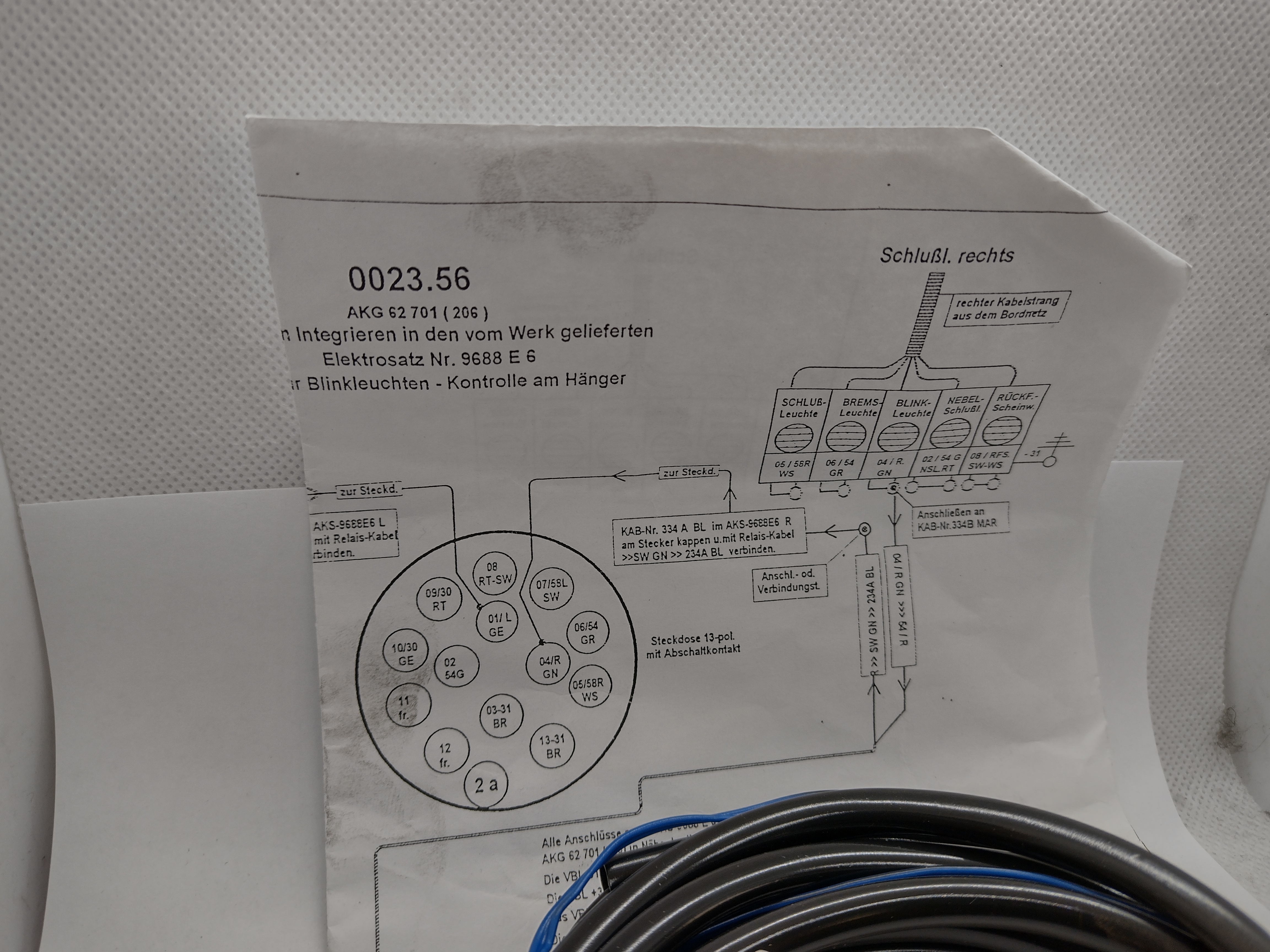 Peugeot / Citroen Kabelbaum E Satz für Anhängerkupplung 002356 NEU NOS NEW OEM