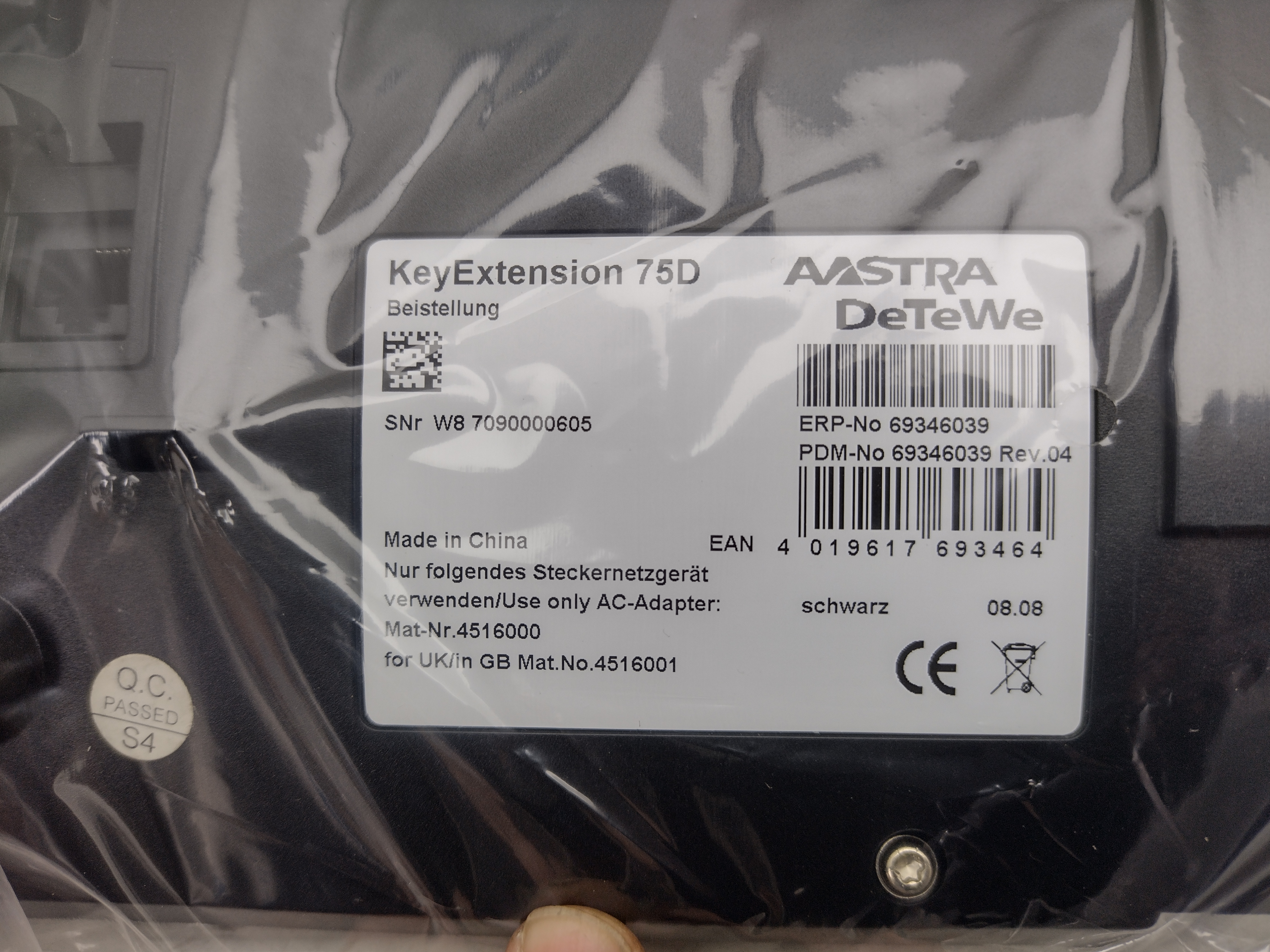 Neue Aastra DeTeWe KeyExtension 75D schwarz 69346039 Netzteil und OVP