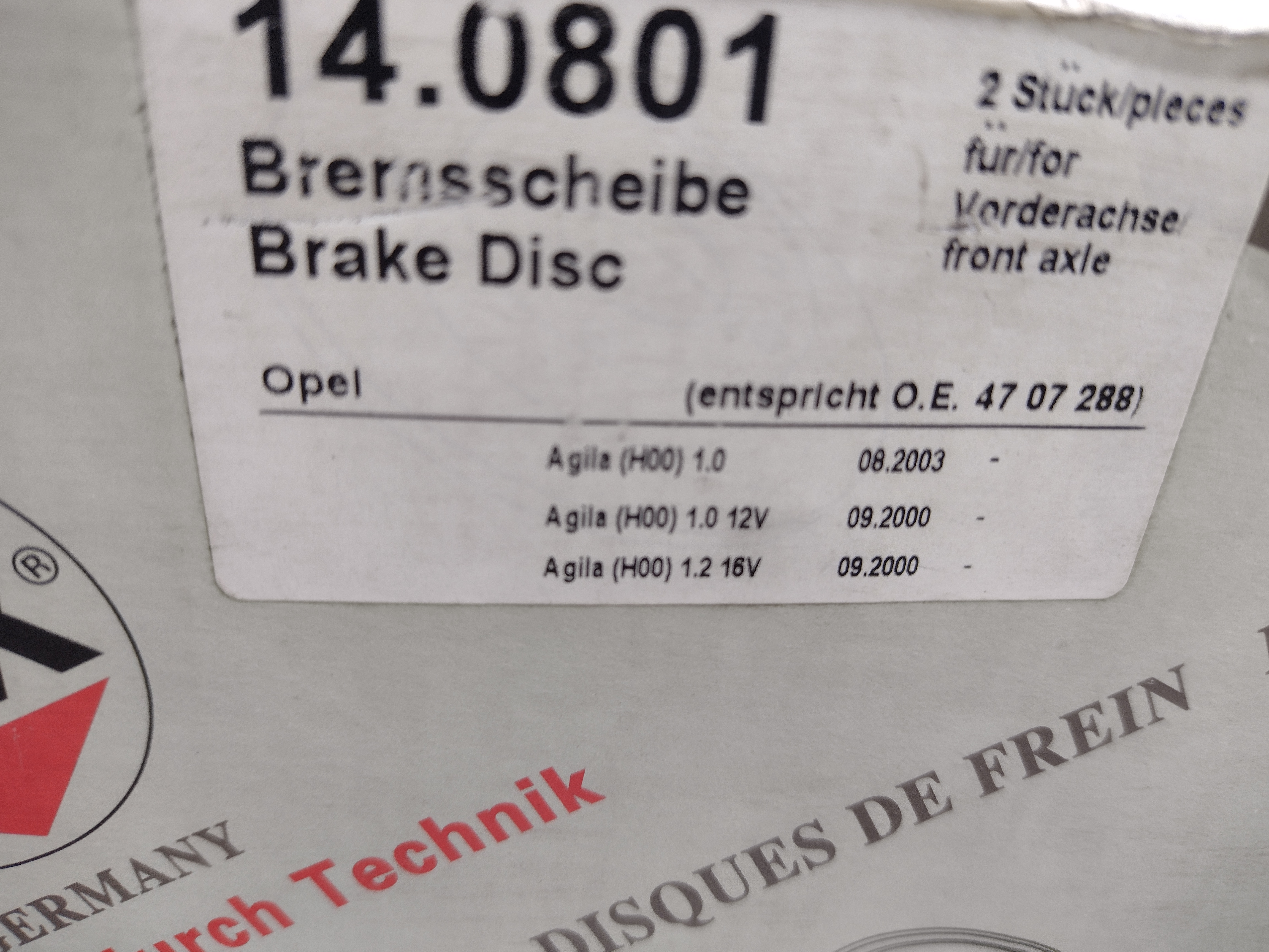 Satz Bremsscheiben Vorne für Opel Agila SUZUKI IGNIS II WAGON R