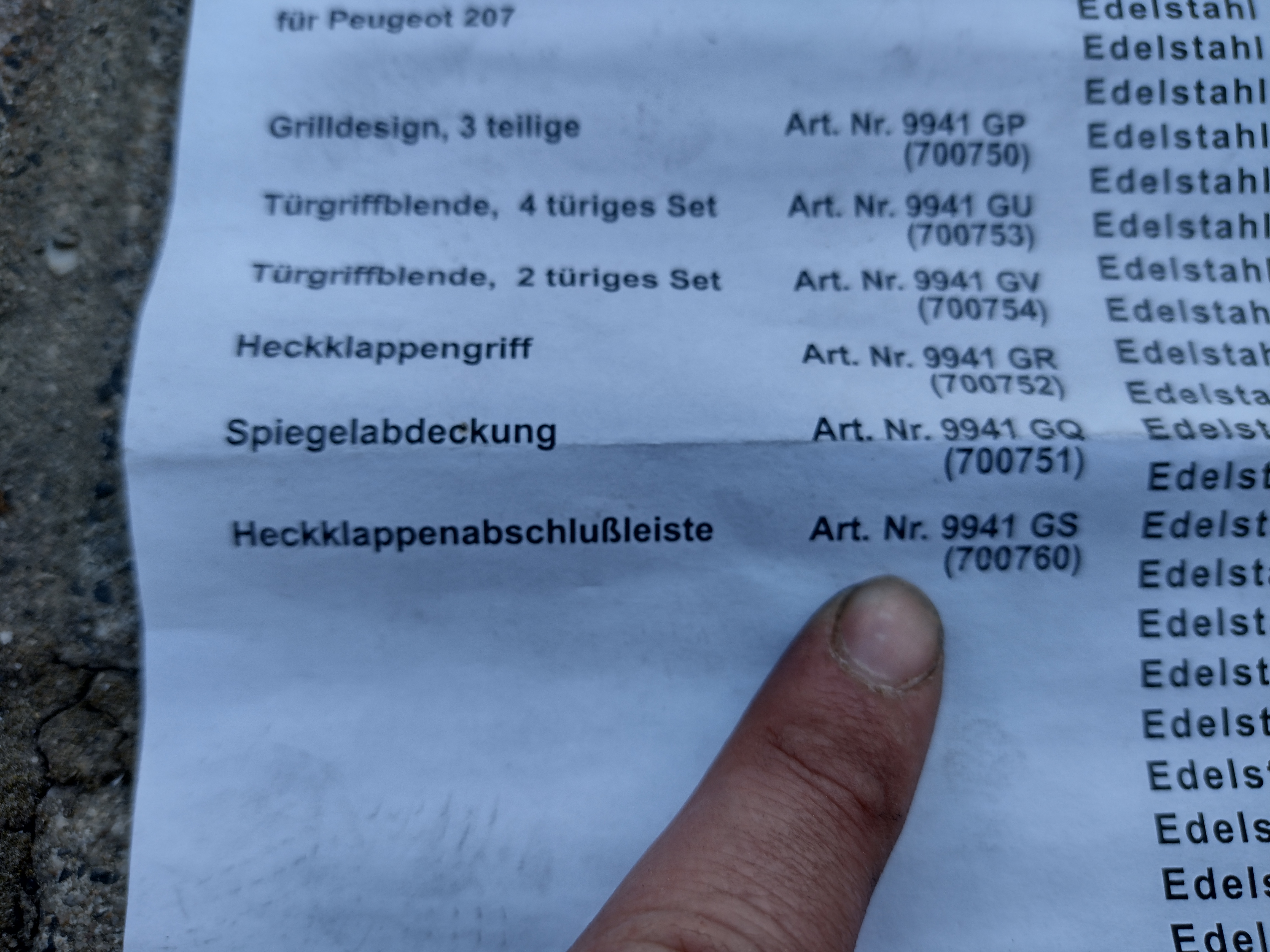Peugeot 207 Edelstahl Heckklappenabschlussleiste 9941GS NEU NOS NEW OEM