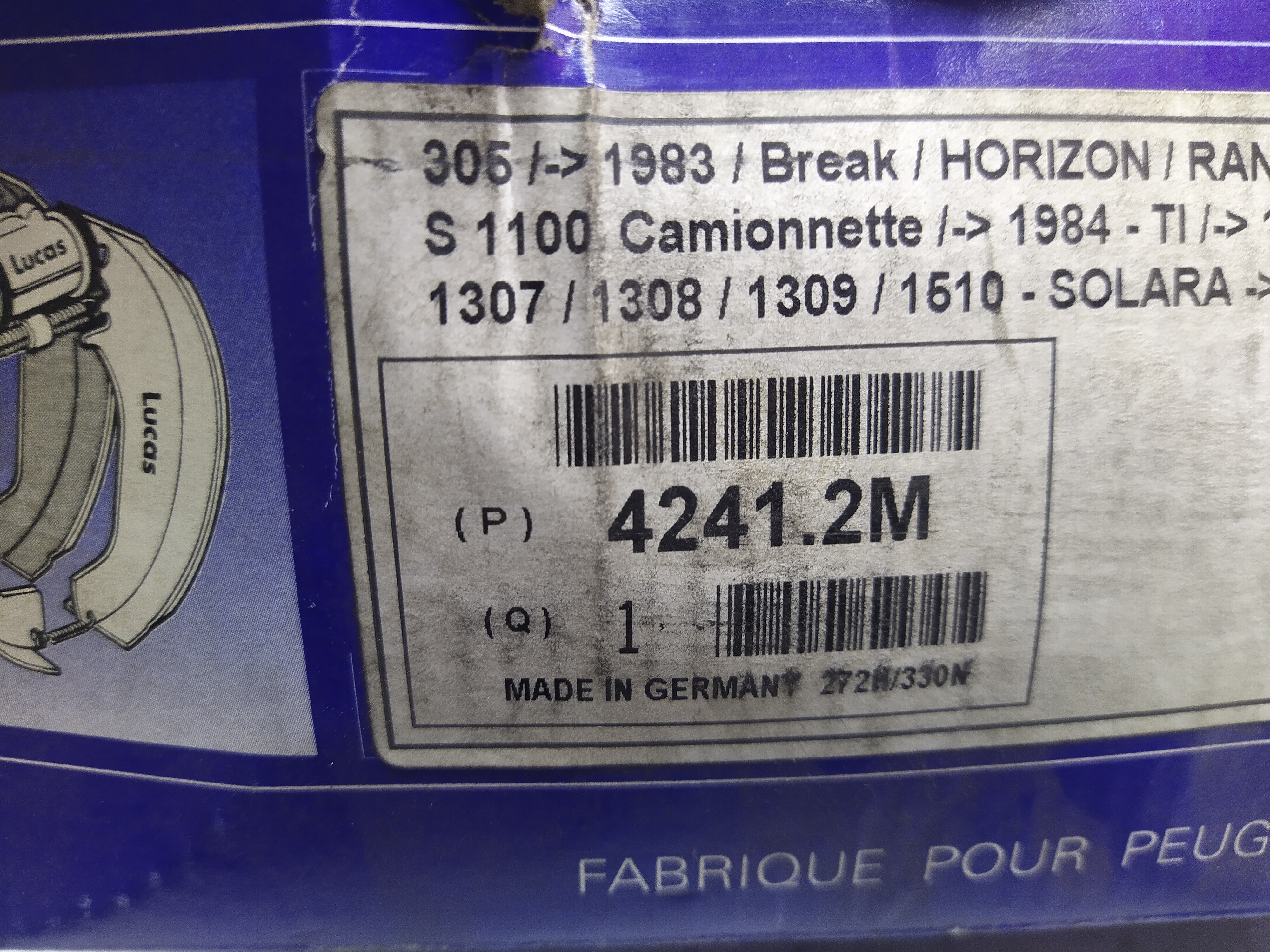Peugeot Bremsensatz, Trommelbremse 42412M NEU NOS NEW