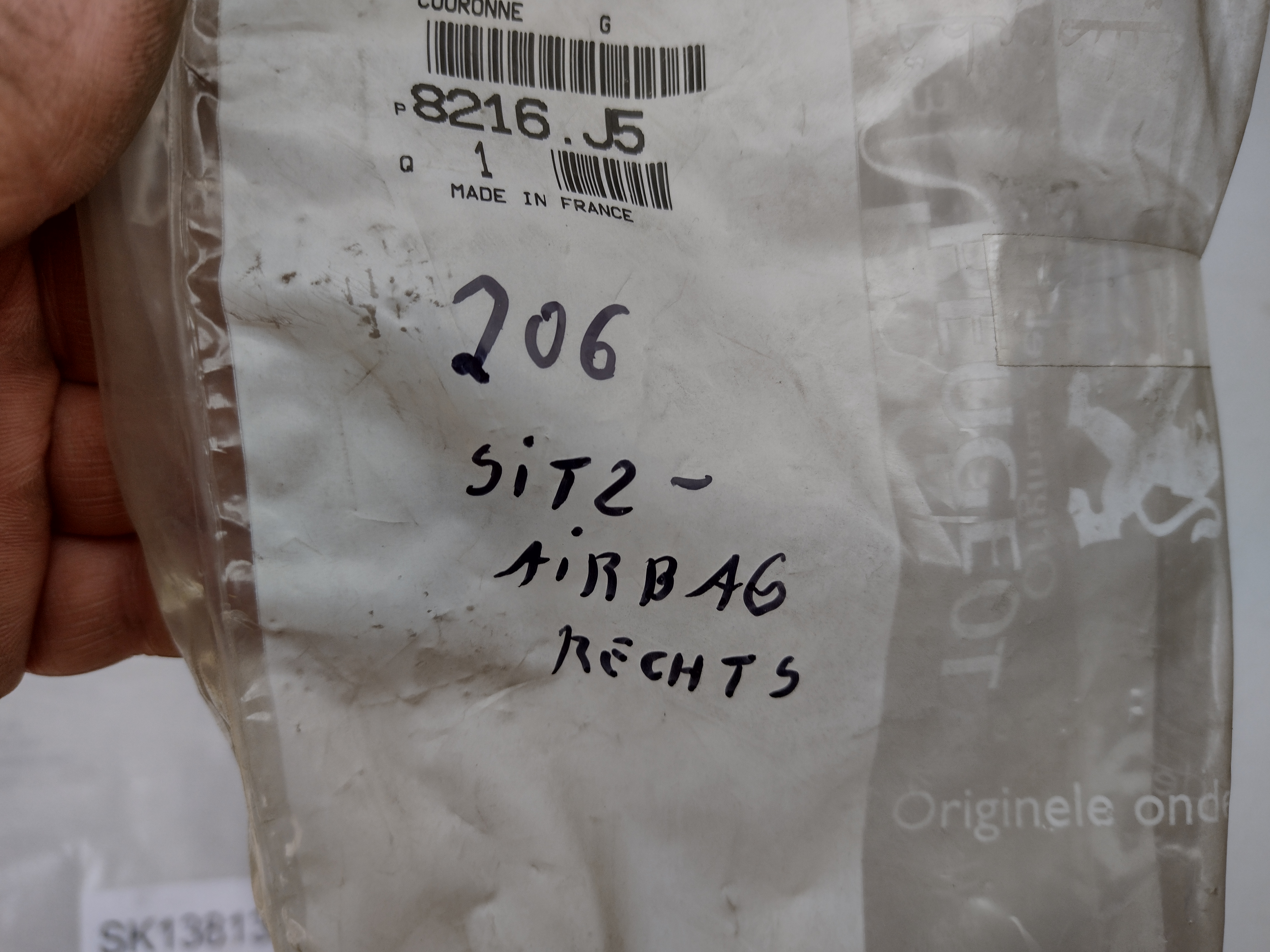 Peugeot 206 Peugeot Rahmen, Airbag 8216J5 NOS NEW OEM
