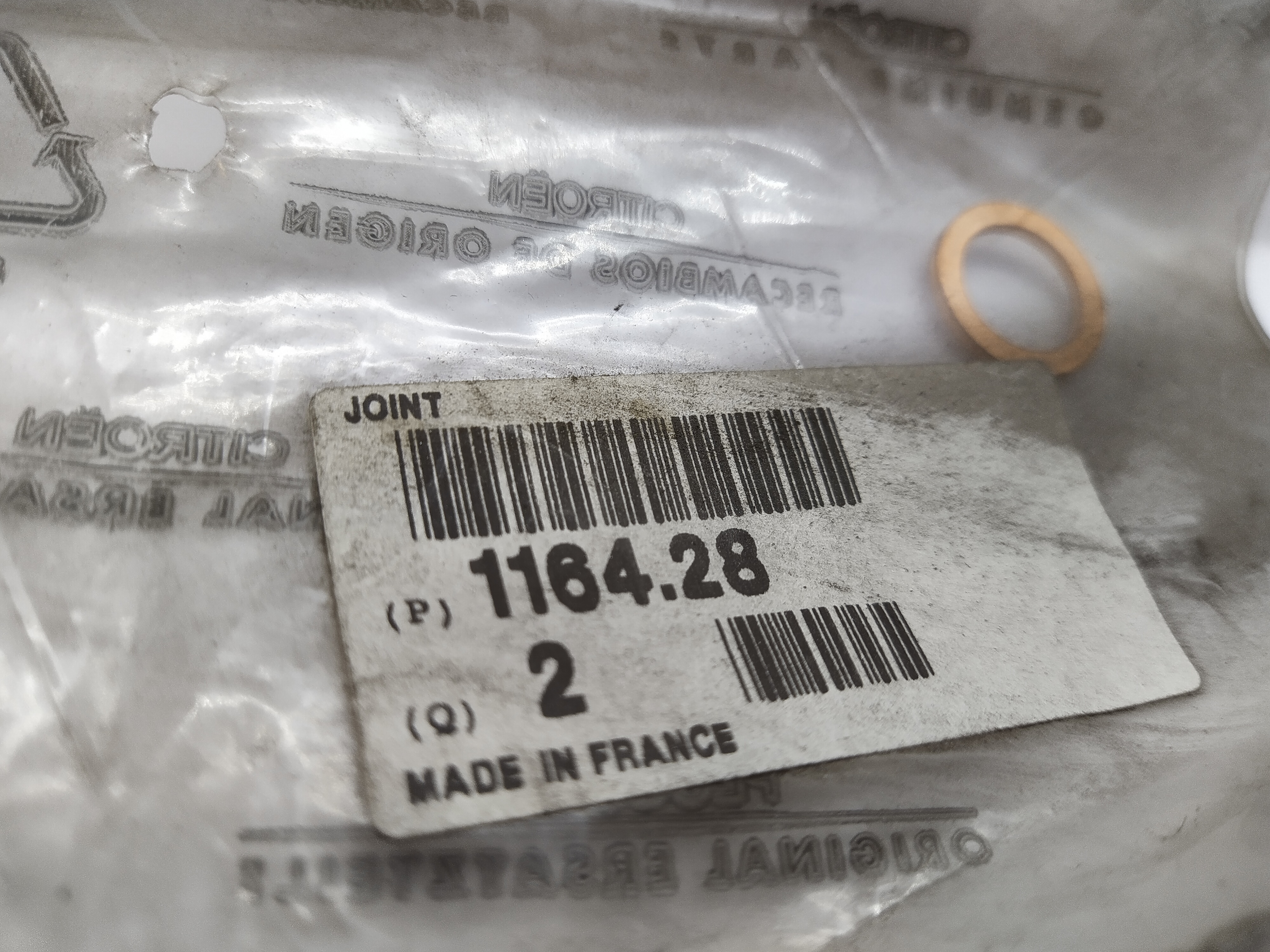 Citroen / PEUGEOT Dichtung ÖLABLASSSCHRAUBE 116428 NEU NOS