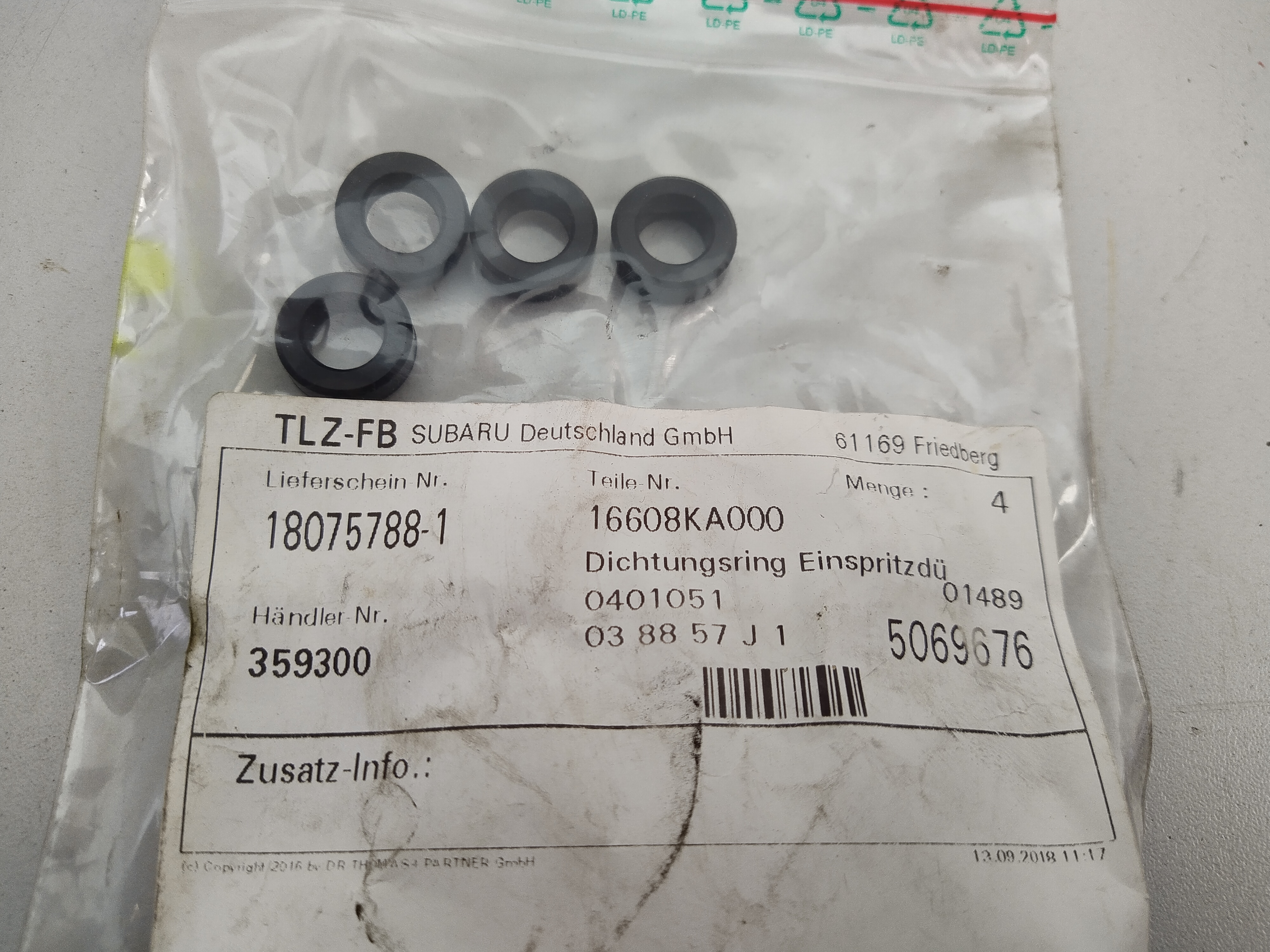 Satz Dichtungsringe Einspritzdüsen  16608KA000 Original Subaru